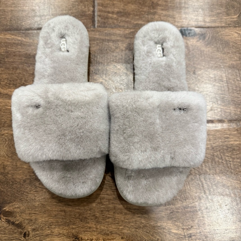 UGG Gray Fluffy Cozette Slide Slippers